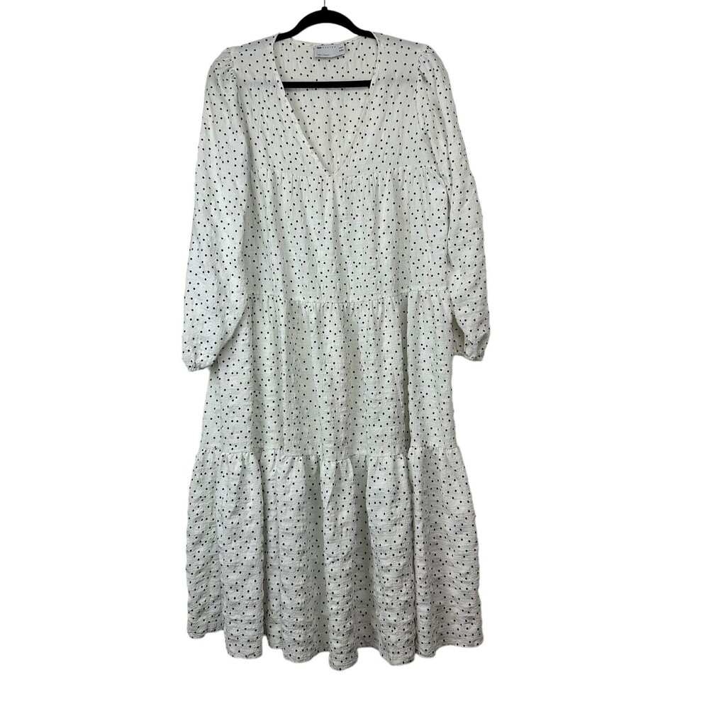 ASOS Design textured tiered midi smock dress in white polka dot oversized 8 EUC